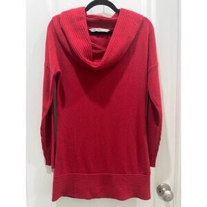 Athleta Cashmere Teton Tunic in Deep Red 100% Cashmere Cowl Neck Sweater Sz S